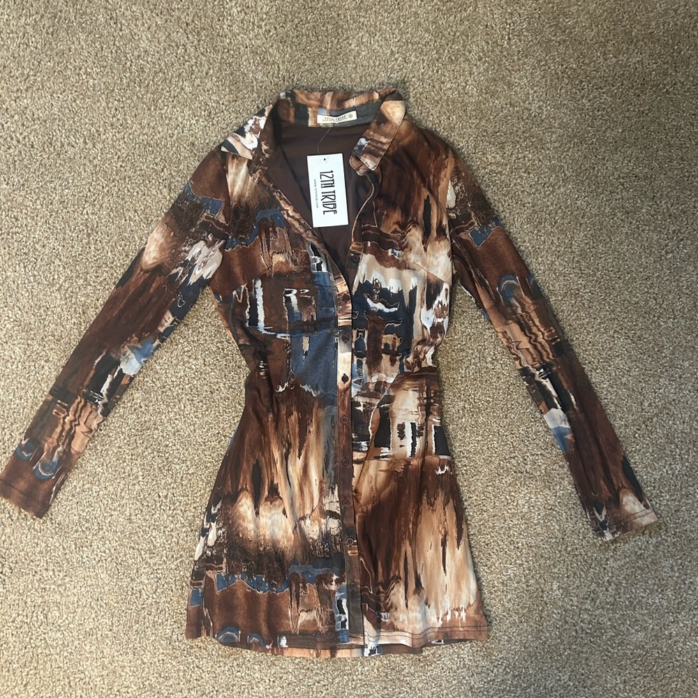12th Tribe Multicolor Abstract Long Sleeve Dress